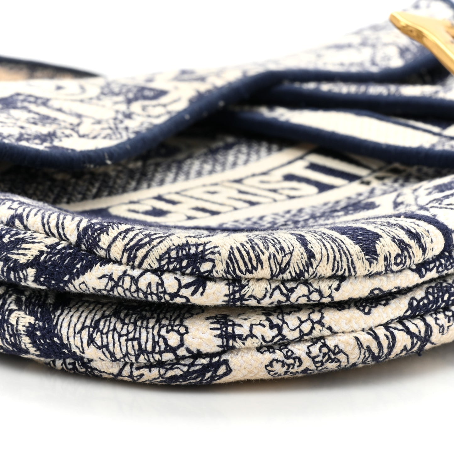 Canvas Embroidered Toile de Jouy Saddle Bag Blue
