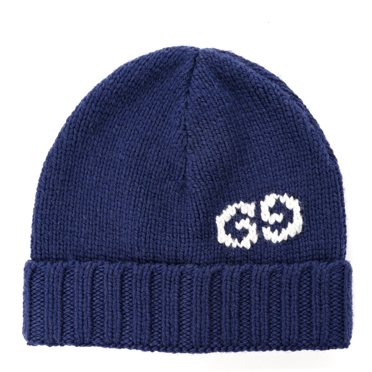 Wool Knit GG Plain Cap Tricot Beanie Hat M Blue
