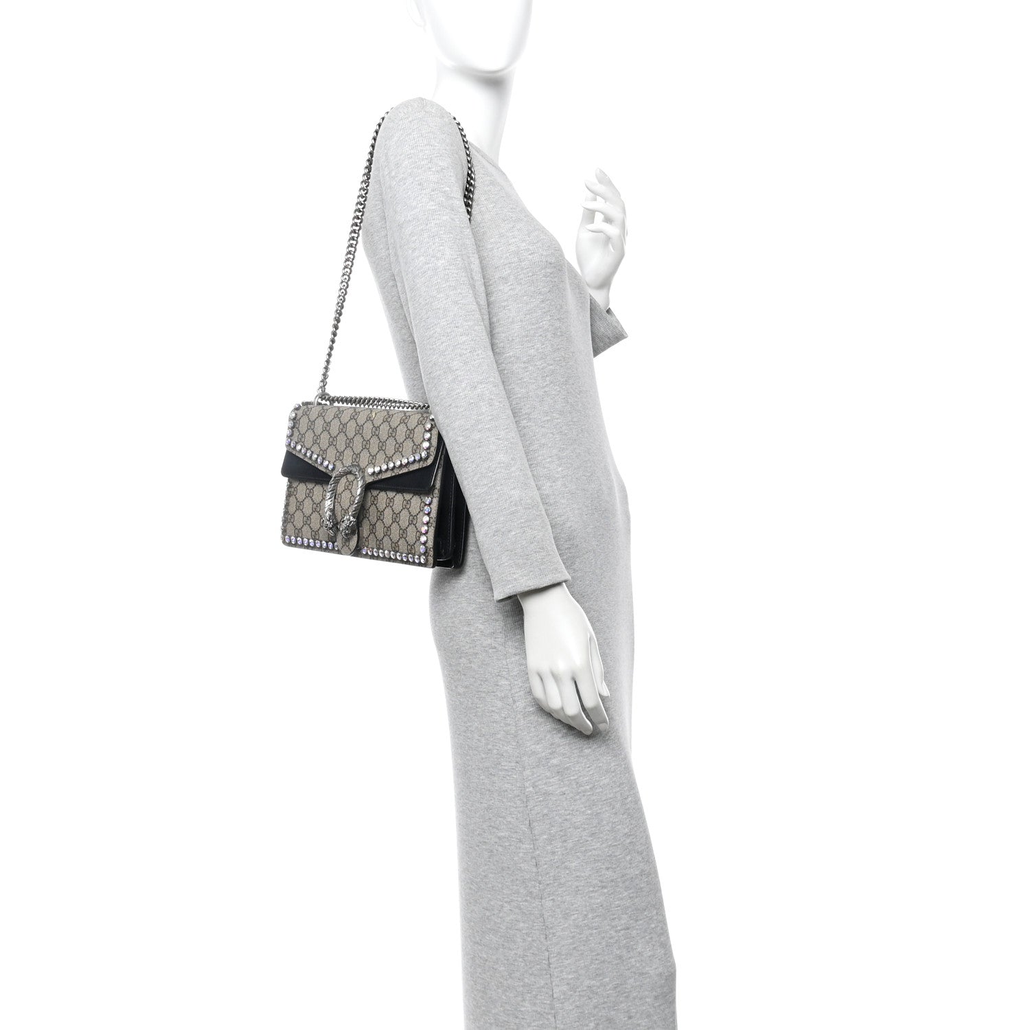 Gucci GG Supreme Monogram Crystal Small Dionysus Shoulder Bag Black 2 of 11