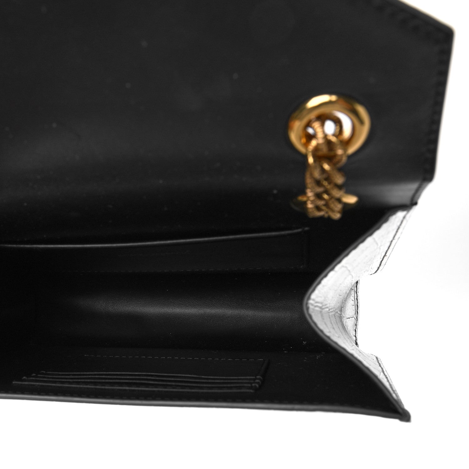 Dolce & Gabbana Metallic Calfskin Crocodile Embossed Mini Devotion Envelope Bag Silver 4 of 8