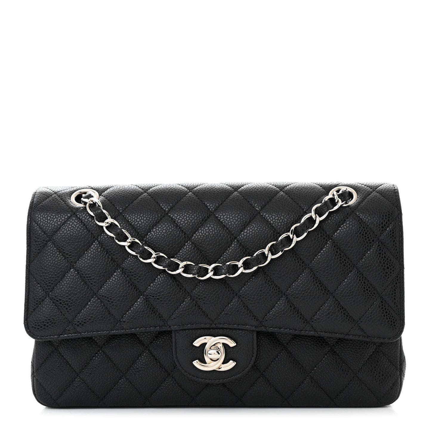 Caviar Quilted Medium Double Flap Black