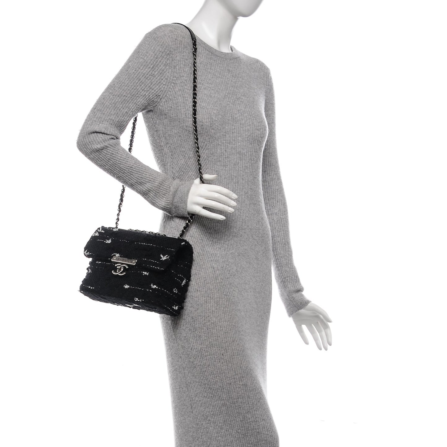 Tweed Quilted CC Clasp Flap Black