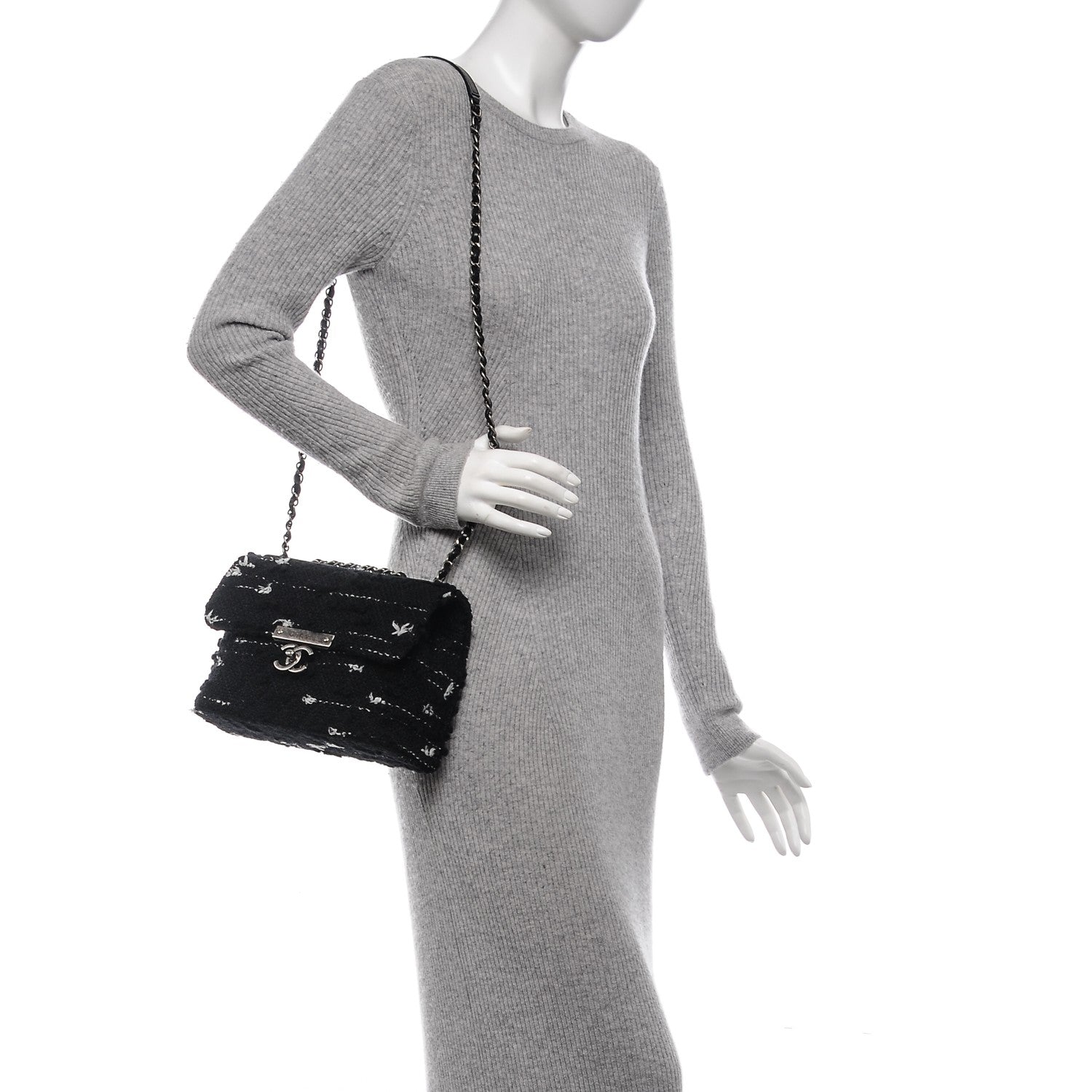 Chanel Tweed Quilted CC Clasp Flap Black 2 of 7