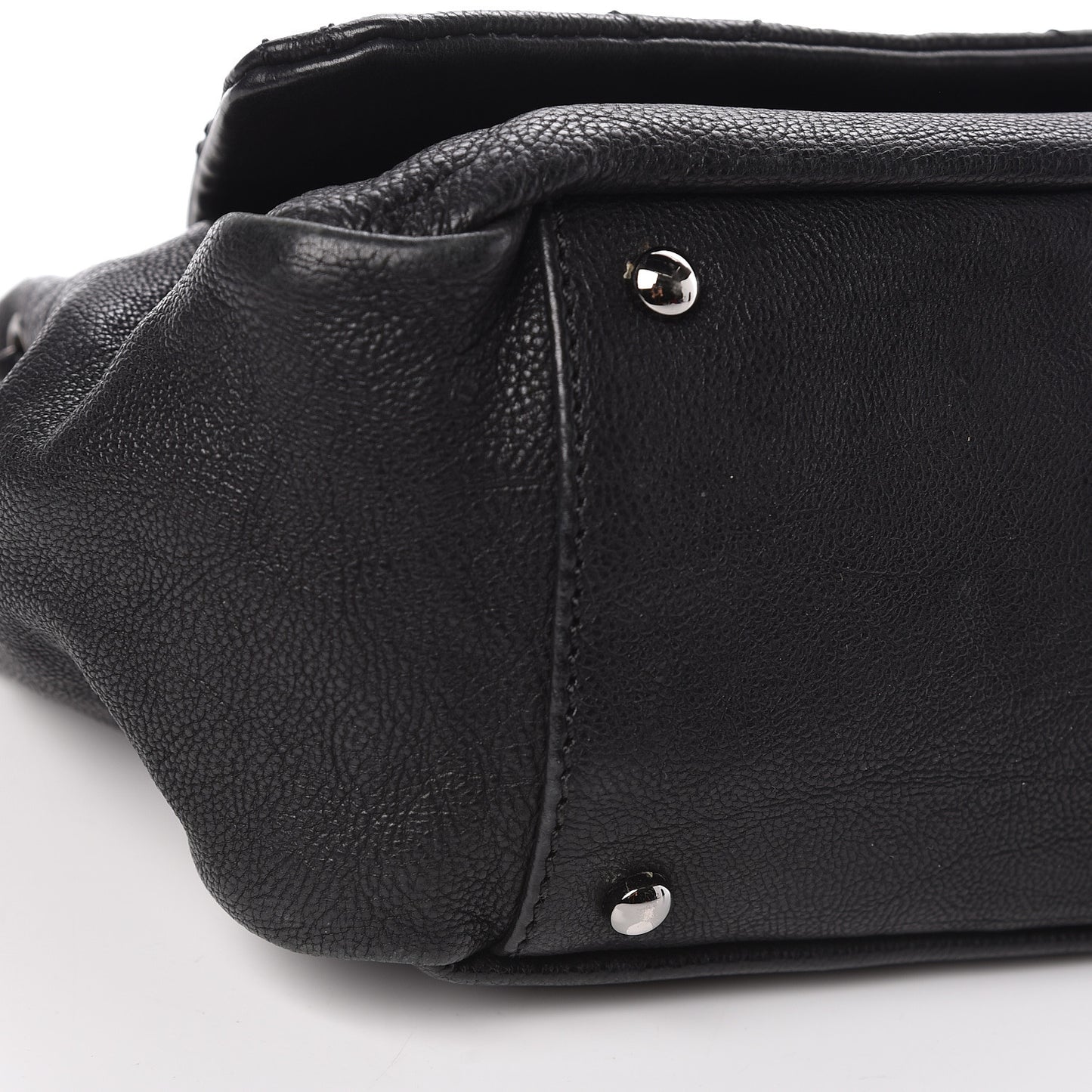 Calfskin Diamond Stitch Accordion Flap Black