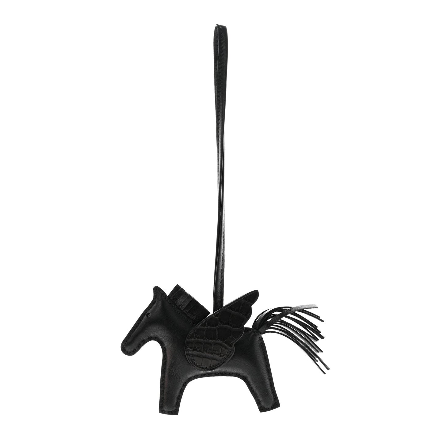Milo Lambskin Matte Alligator Touch Grigri Rodeo Pegase Horse Bag Charm PM Black