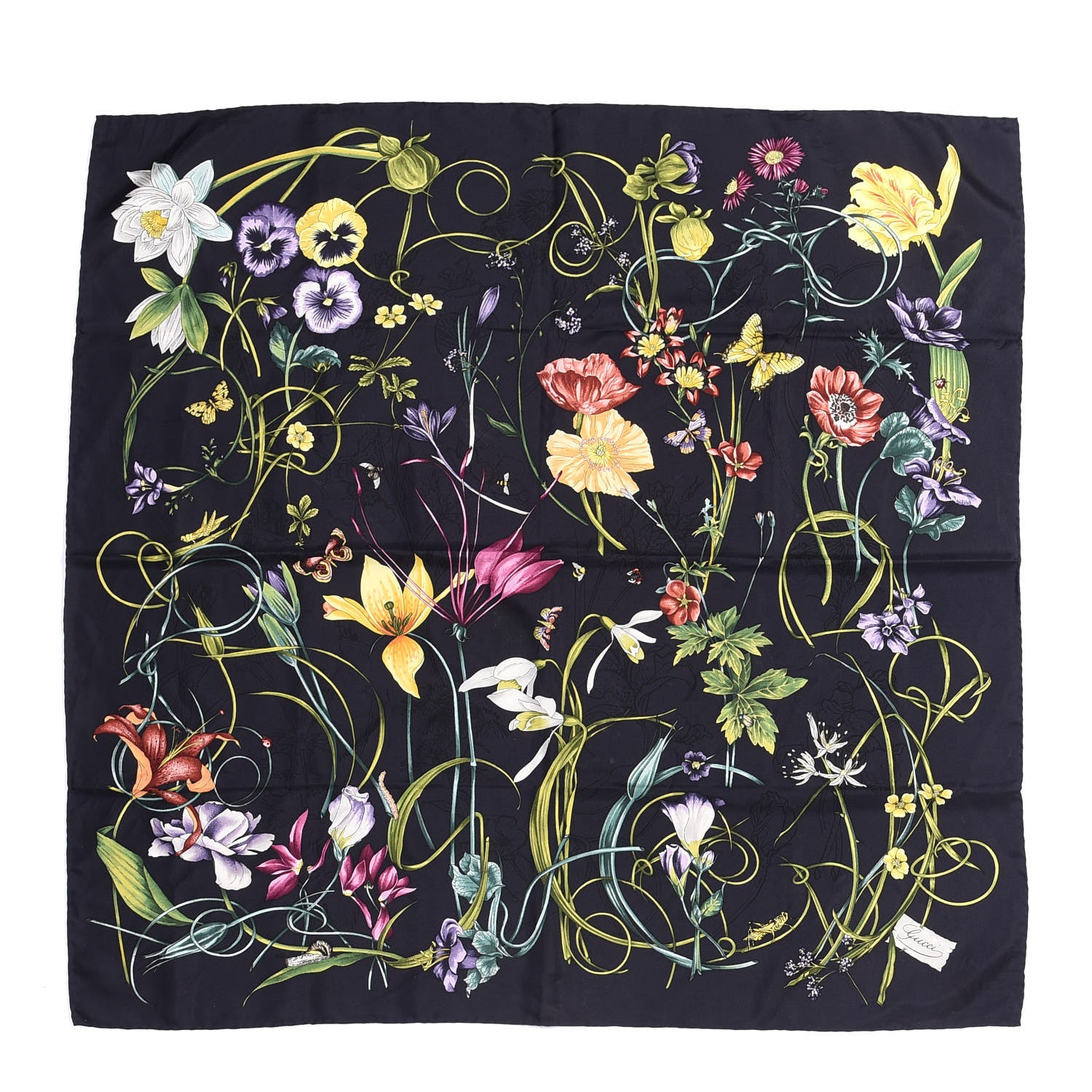 Gucci Silk Floral Square Scarf Black 1 of 3