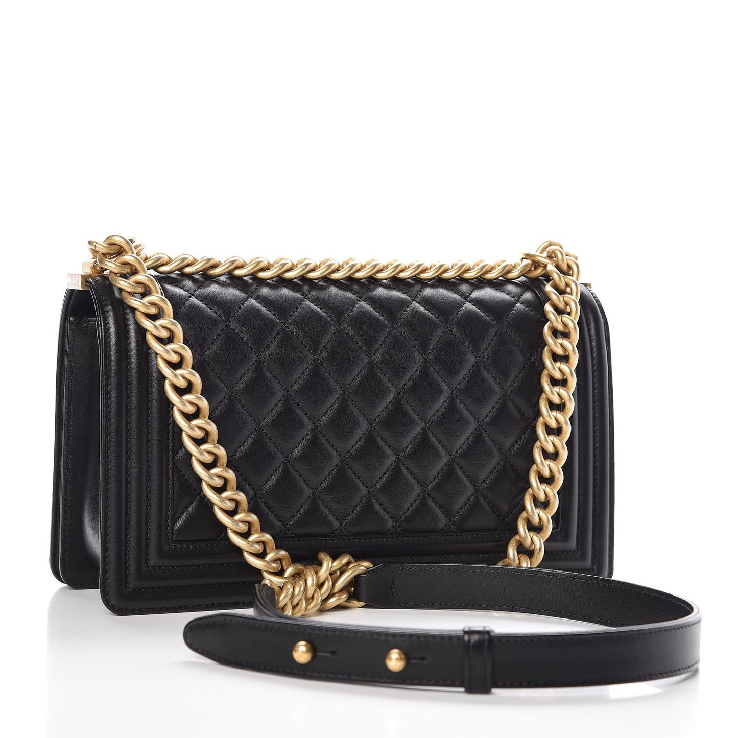 Lambskin Quilted Medium Boy Flap Black