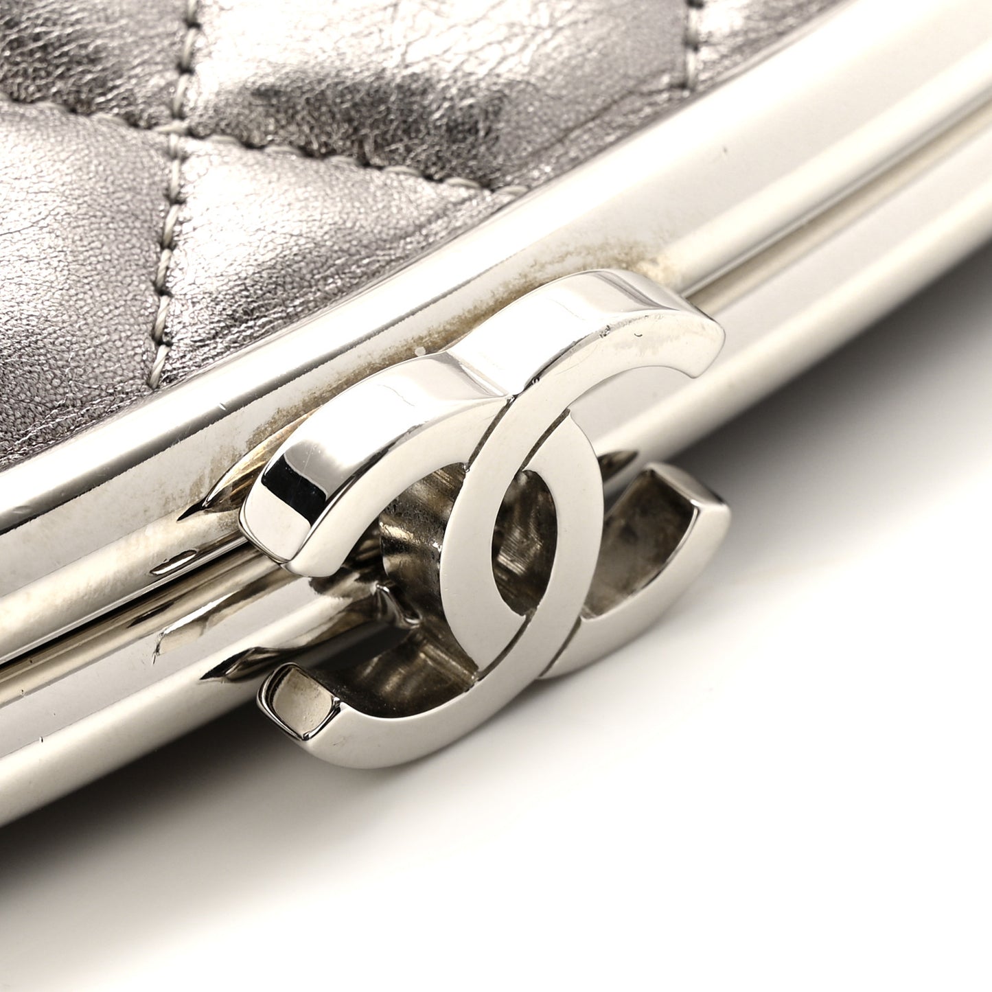Metallic Aged Calfskin Quilted Timeless Clutch Silver