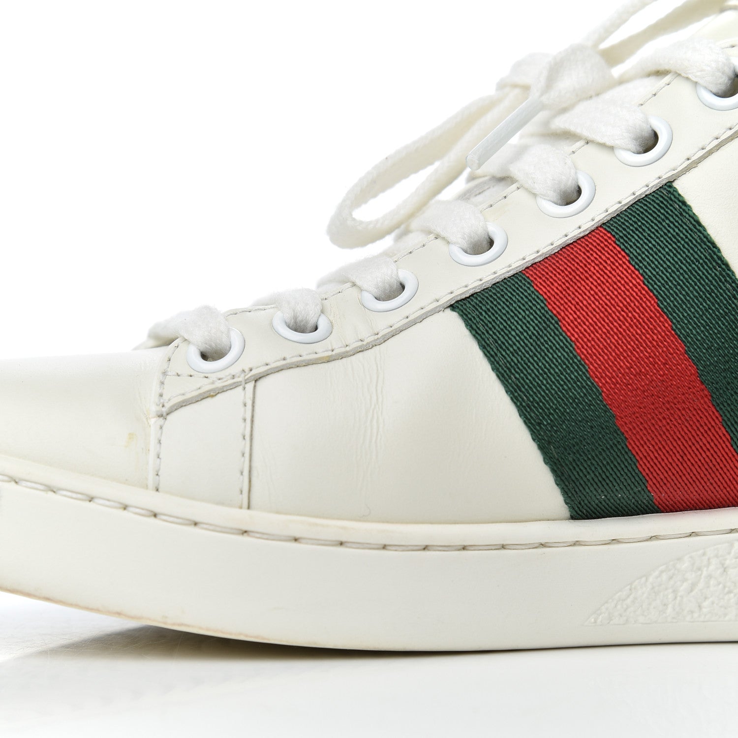 Gucci Calfskin Ayers Bee Embroidered Womens Ace Sneakers 35 White Green 15 of 19