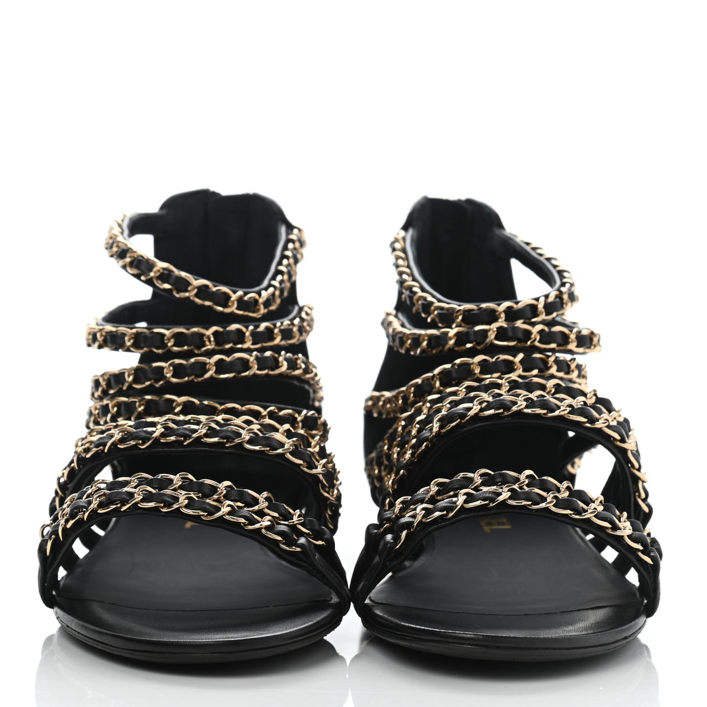 Lambskin CC Chain Sandals 39 Black