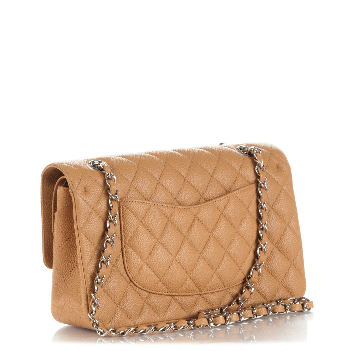 Caviar Quilted Medium Double Flap Beige