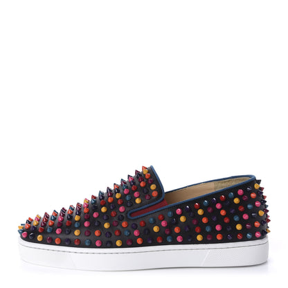 Christian Louboutin Calfskin Spikes Mens Roller Boat Flat 41 Black Multicolor 1 of 9