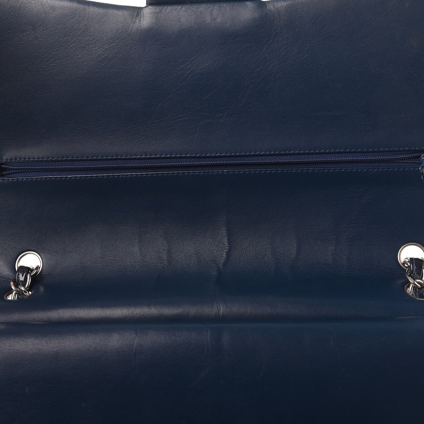 Patent Quilted Maxi Double Flap Navy Blue