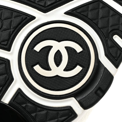 Chanel Mesh Suede Calfskin Grained Calfskin Womens CC Sneakers 37 White Black 8 of 9