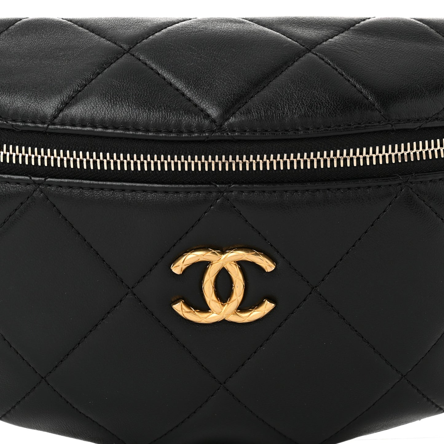 Lambskin Enamel Quilted Waist Bag Black