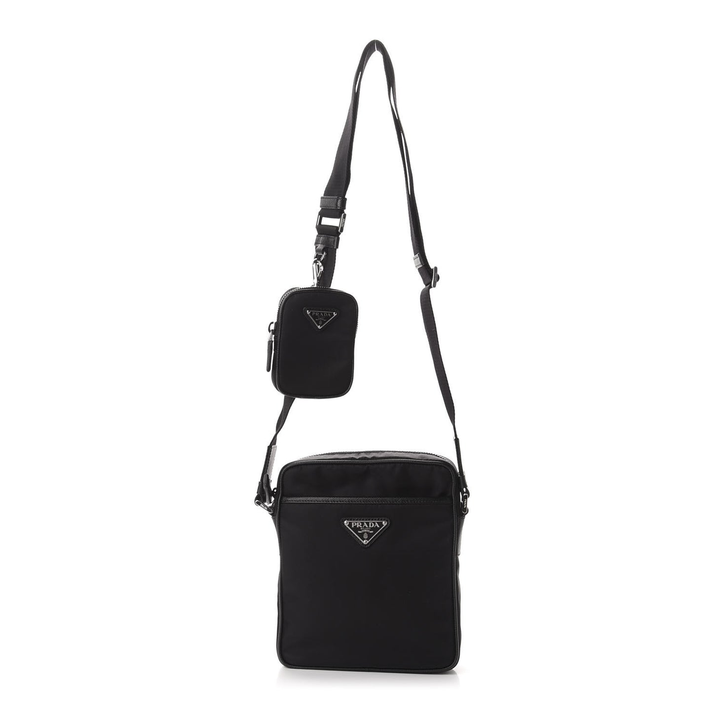 Tessuto Nylon Saffiano Pocket Messenger Shoulder Bag Black