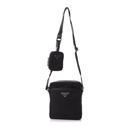 Prada Tessuto Nylon Saffiano Pocket Messenger Shoulder Bag Black 1 of 11