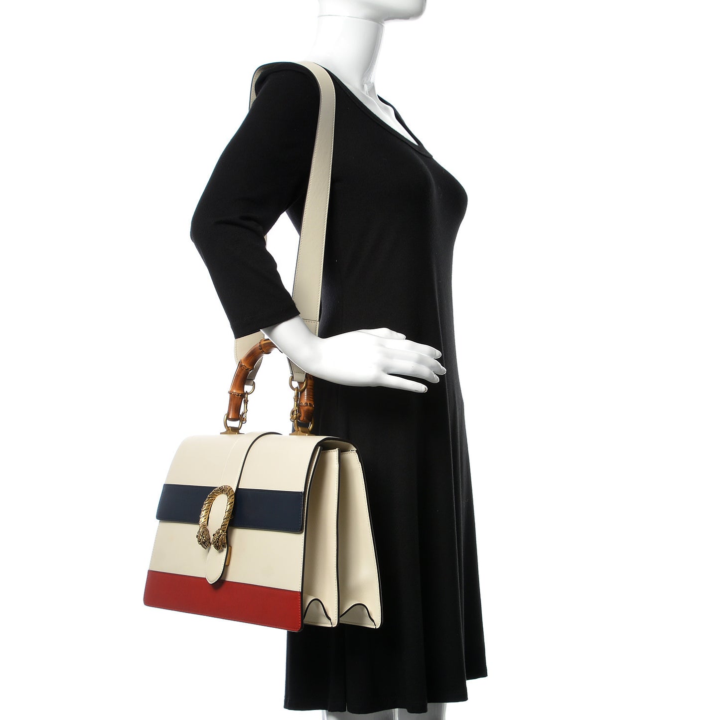 Calfskin Bamboo Web Large Dionysus Top Handle Bag White Blue Hibiscus Red