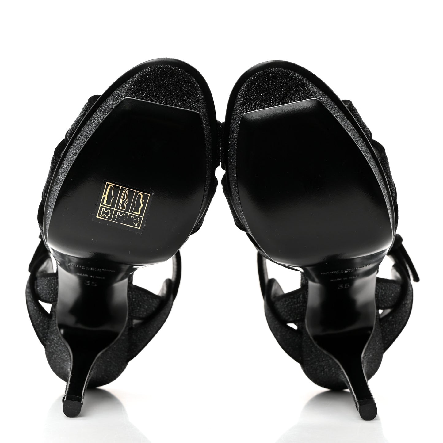 Glitter Effect Calfskin Tribute 75 Platform Sandals 35 Black