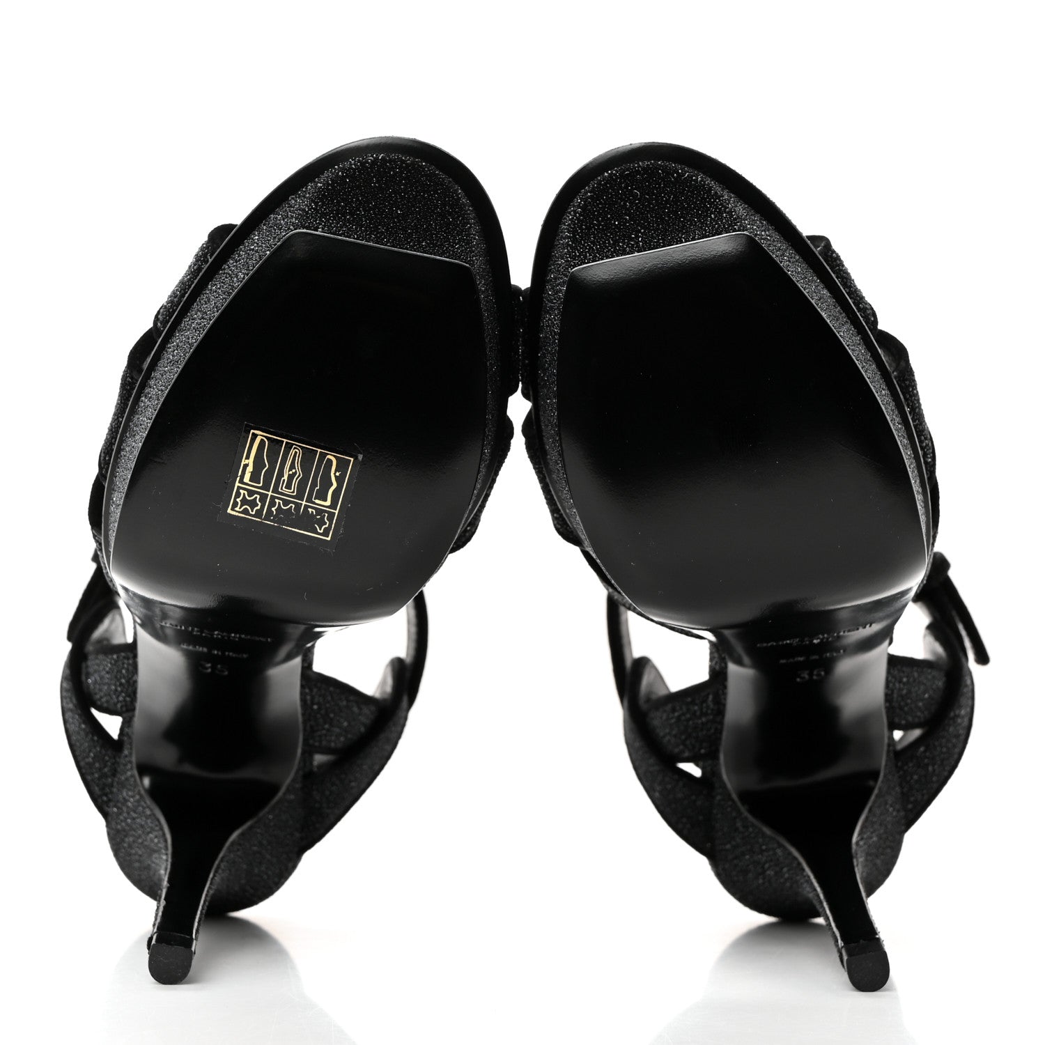 Saint Laurent Glitter Effect Calfskin Tribute 75 Platform Sandals 35 Black 5 of 10