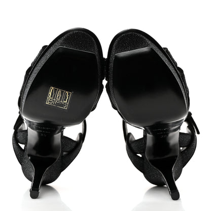 Saint Laurent Glitter Effect Calfskin Tribute 75 Platform Sandals 35 Black 5 of 10