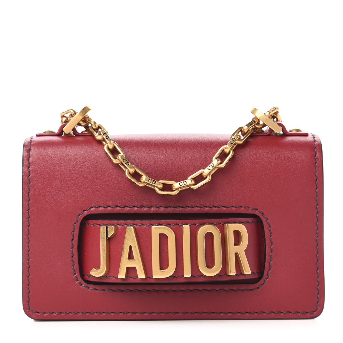 Calfskin Mini J'Adior Chain Flap Bag Red