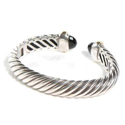 David Yurman Sterling Silver 18K Yellow Gold Black Onyx 10mm Waverly Bracelet 5 of 6