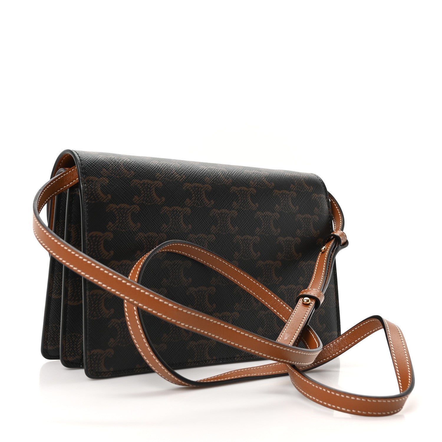 Celine Triomphe Canvas Lambskin Wallet On Strap Tan 3 of 10