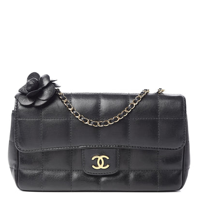 Chanel Lambskin Quilted Mini Chocolate Bar Camellia Flap Black 1 of 14