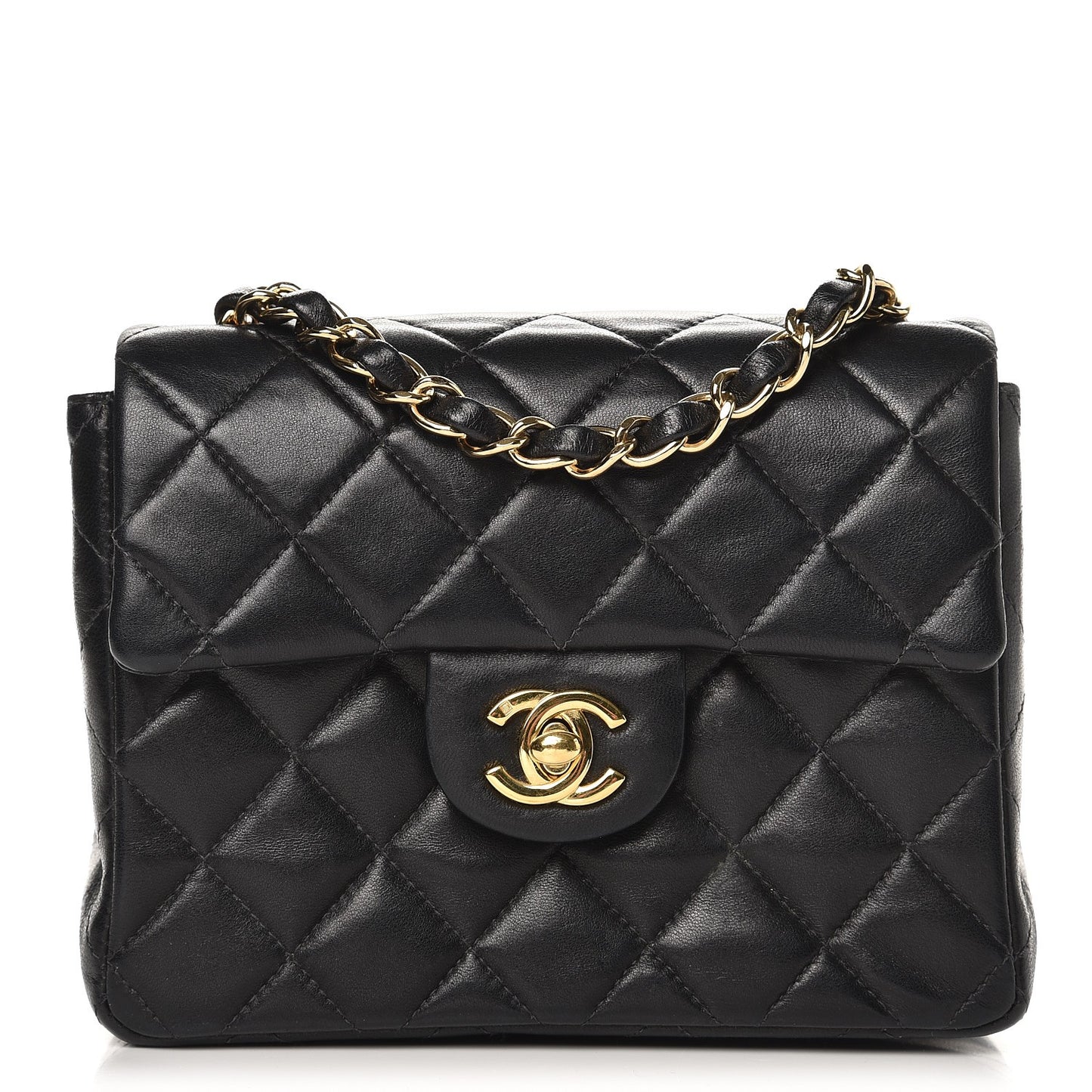 Lambskin Quilted Mini Square Flap Black