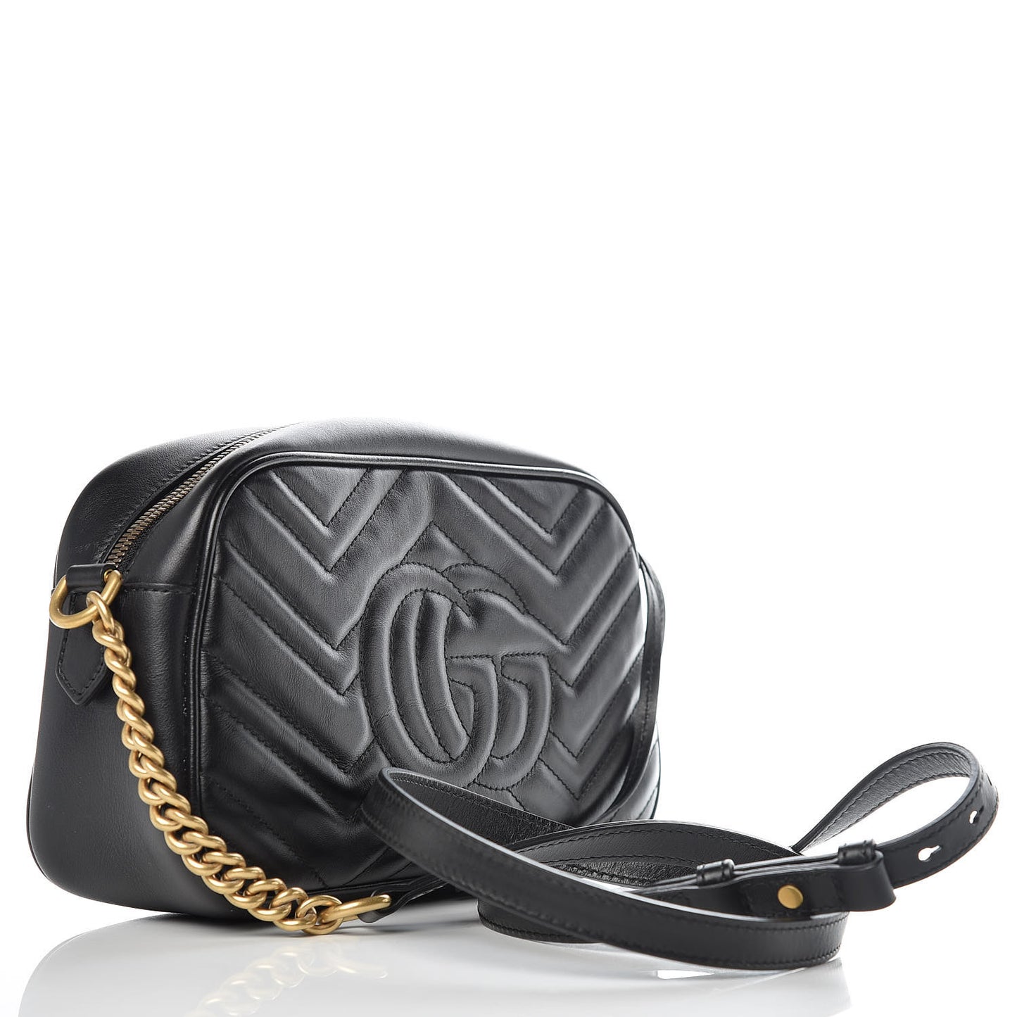 Calfskin Matelasse Small GG Marmont Chain Shoulder Bag Black