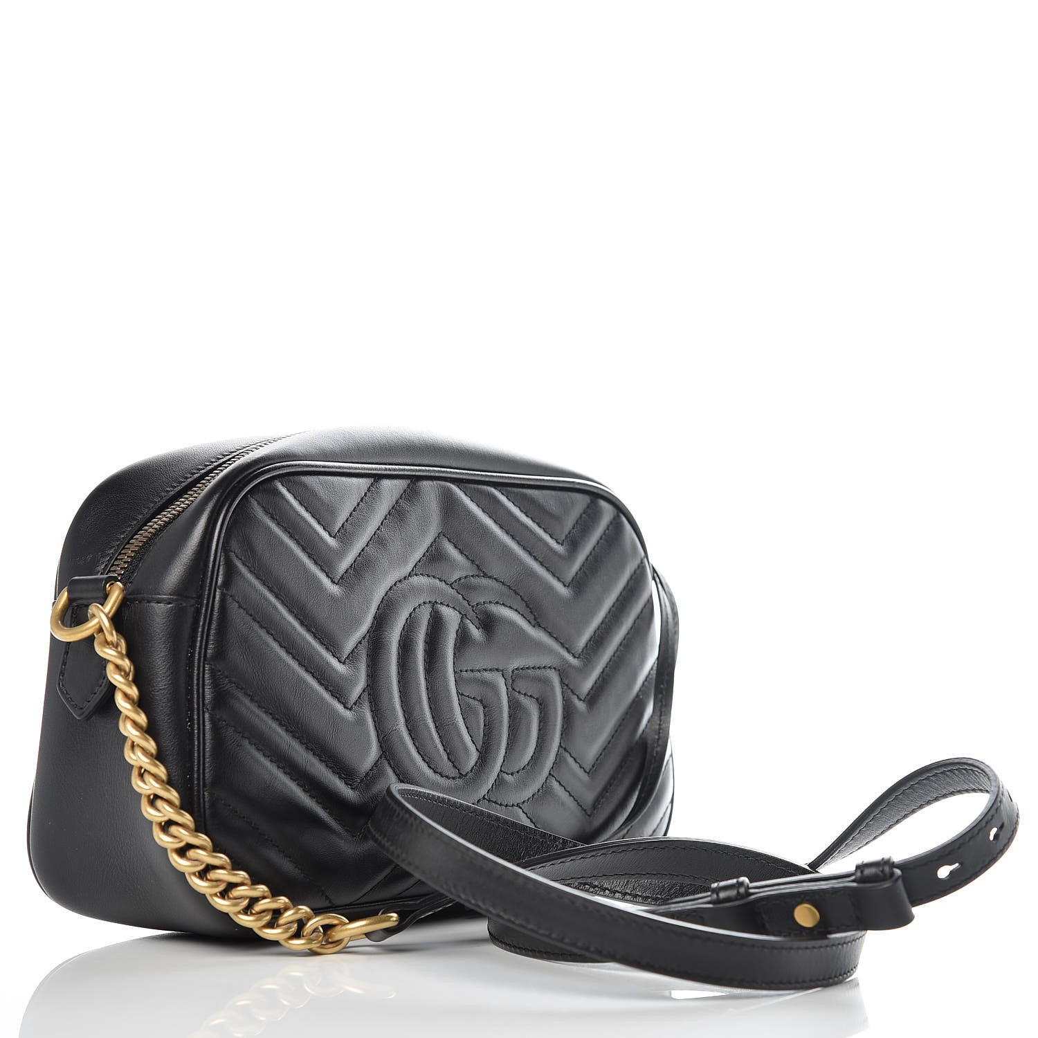Gucci Calfskin Matelasse Small GG Marmont Chain Shoulder Bag Black 3 of 11