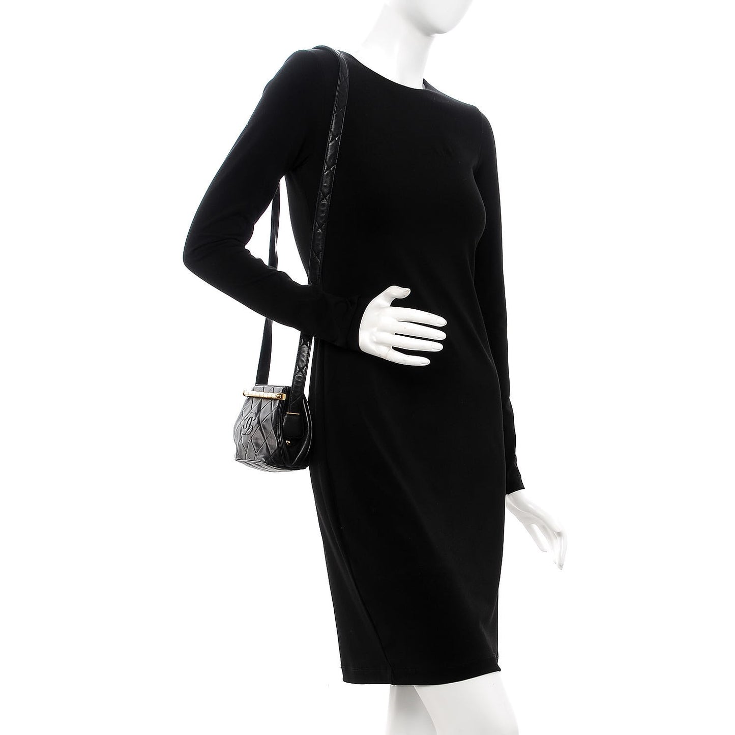 Lambskin Quilted Framed Evening Bag Black