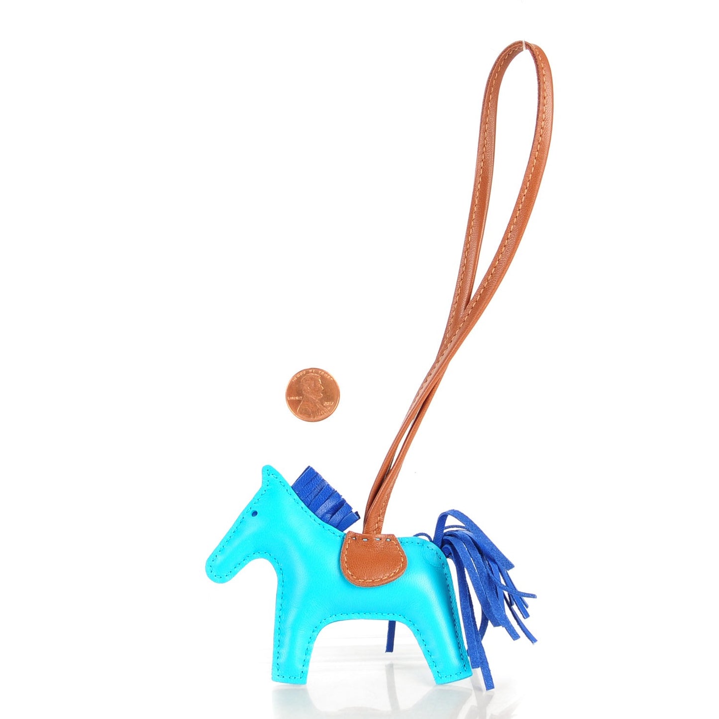 Milo Lambskin Grigri Rodeo Horse Bag Charm PM Bleu Azteque Bleu Electrique Fauve