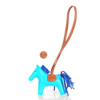 Hermes Milo Lambskin Grigri Rodeo Horse Bag Charm PM Bleu Azteque Bleu Electrique Fauve 2 of 5