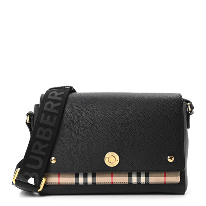 Burberry Coated Canvas Calfskin Vintage Check Medium Note Crossbody Bag Black 1 of 9