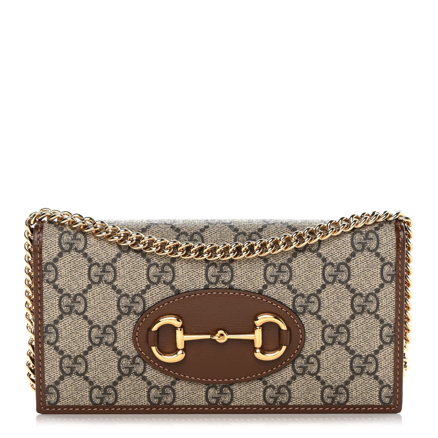 GG Supreme Monogram Azalea Calfskin Horsebit 1955 Wallet On Chain Beige Ebony Brown Sugar