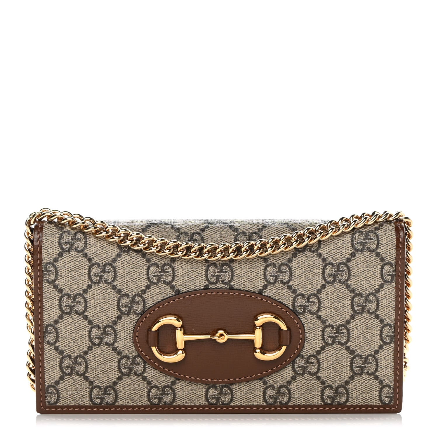 Gucci GG Supreme Monogram Azalea Calfskin Horsebit 1955 Wallet On Chain Beige Ebony Brown Sugar 1 of 11