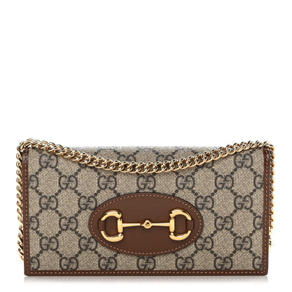 Gucci GG Supreme Monogram Azalea Calfskin Horsebit 1955 Wallet On Chain Beige Ebony Brown Sugar 1 of 11