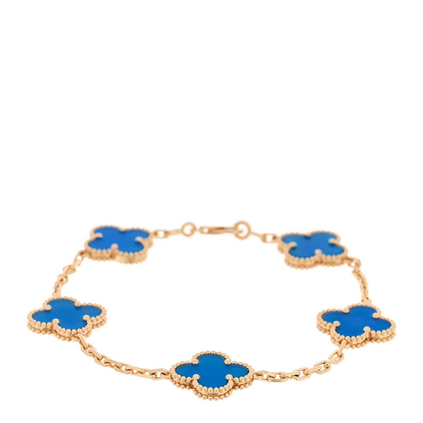 18K Yellow Gold Blue Agate 5 Motifs Vintage Alhambra Bracelet