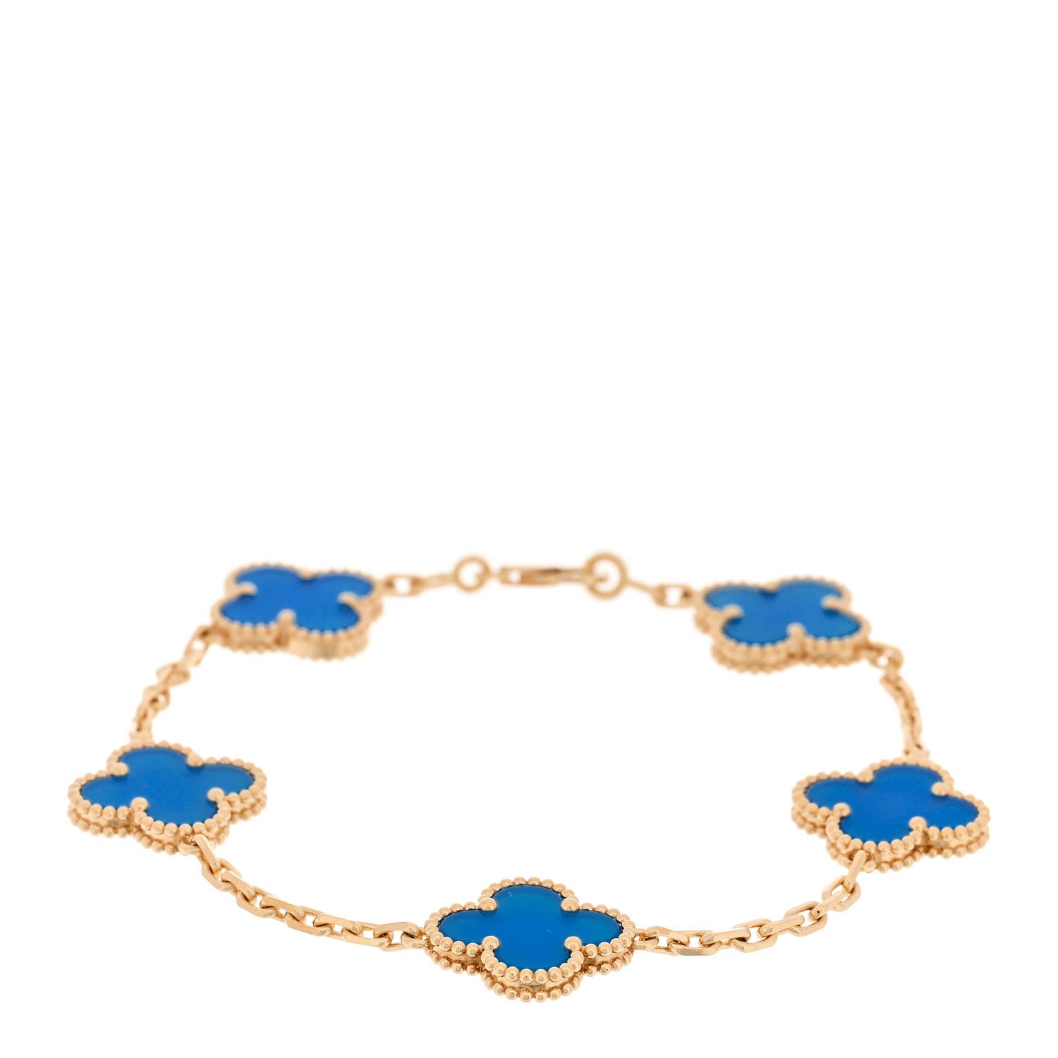 Van Cleef & Arpels 18K Yellow Gold Blue Agate 5 Motifs Vintage Alhambra Bracelet 1 of 4