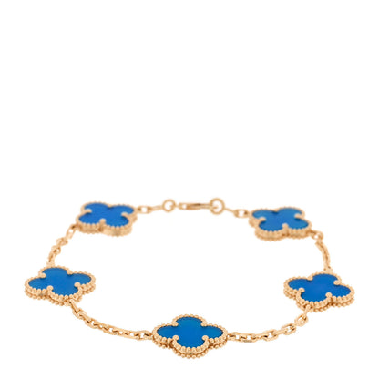 Van Cleef & Arpels 18K Yellow Gold Blue Agate 5 Motifs Vintage Alhambra Bracelet 1 of 4