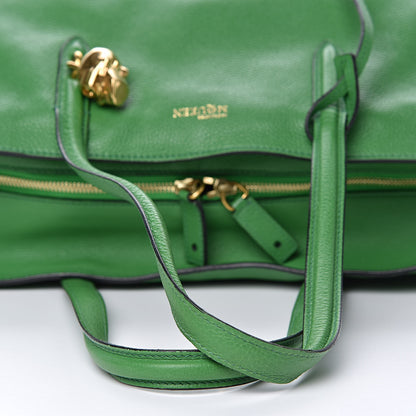 Alexander McQueen Pebbled Calfskin Large Skull Padlock Zip Around Tote Green 11 of 13