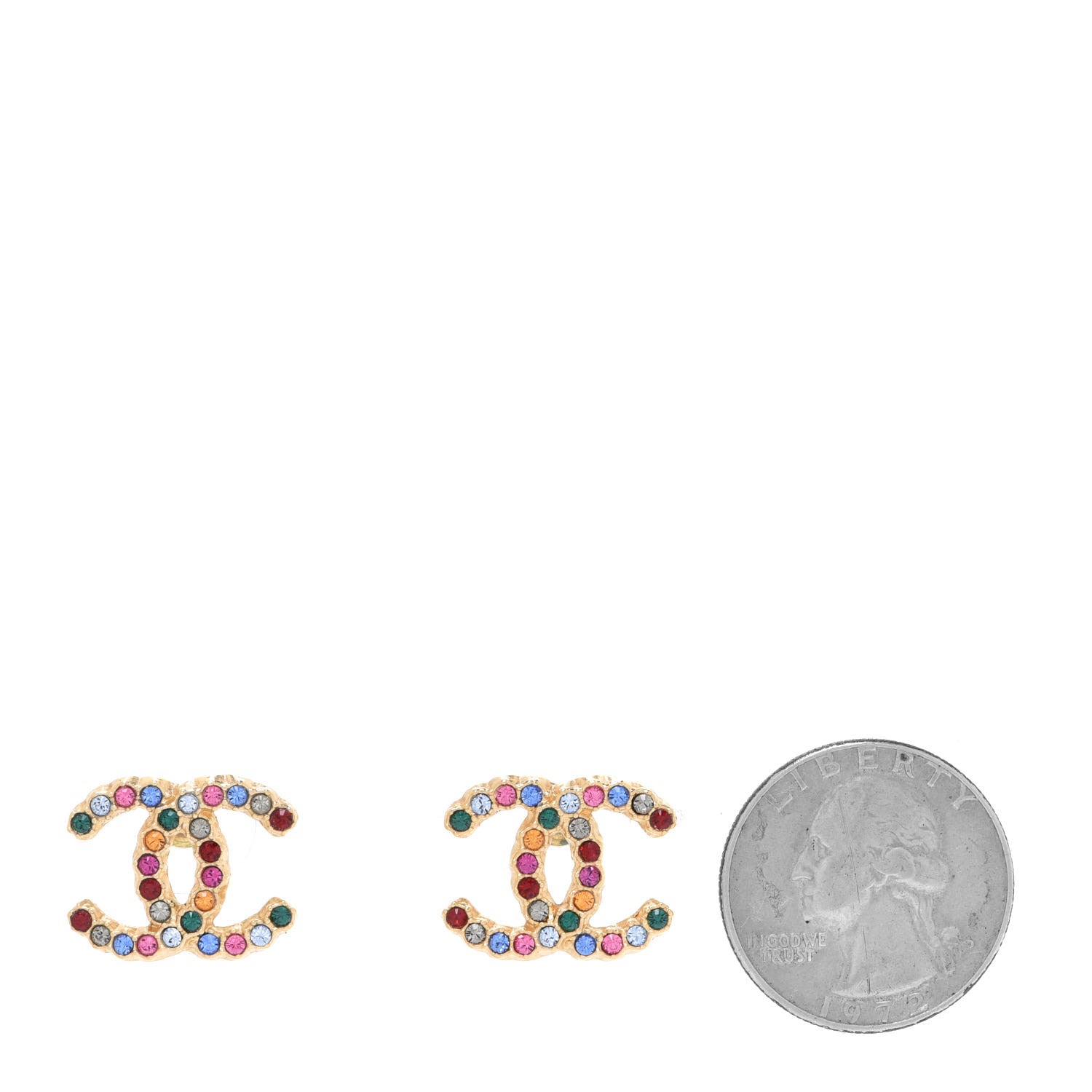 Chanel Crystal Over The Rainbow CC Earrings Gold Multicolor 2 of 5