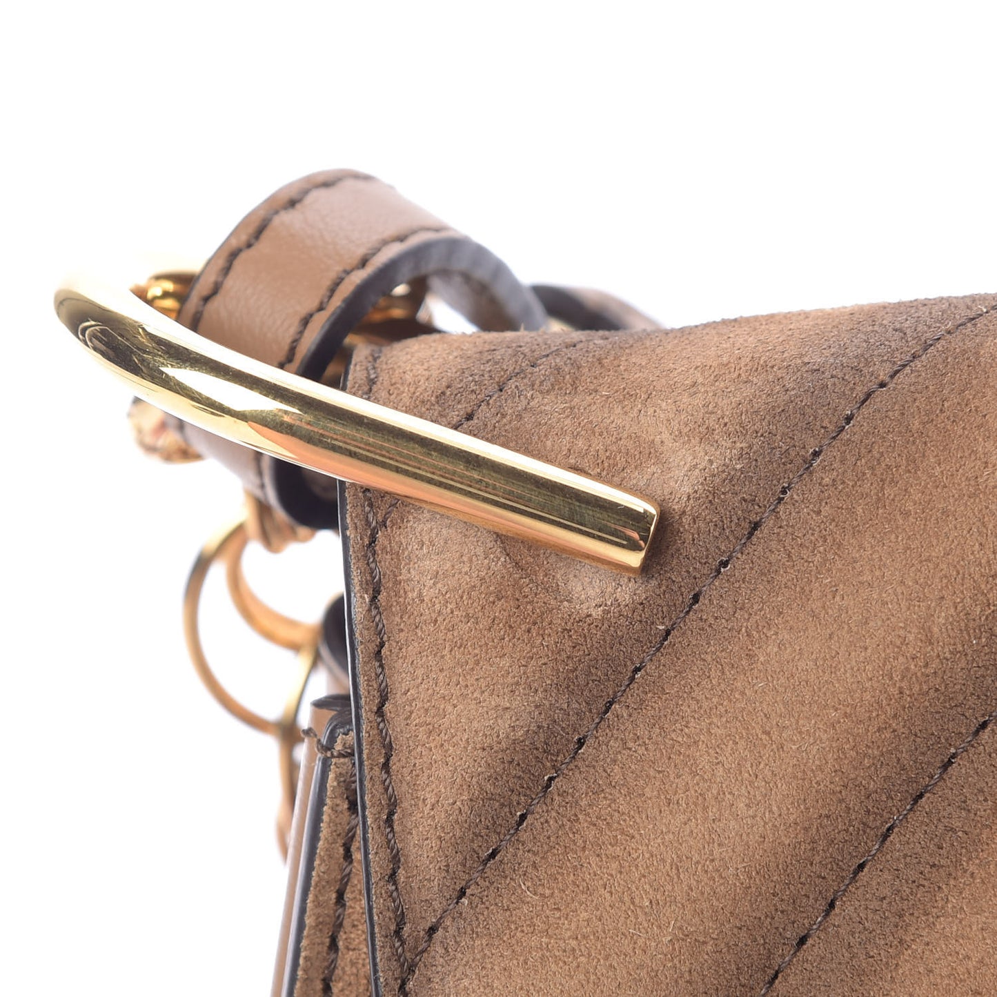 Suede Calfskin Quilted Drew Bijou Shoulder Bag Nut