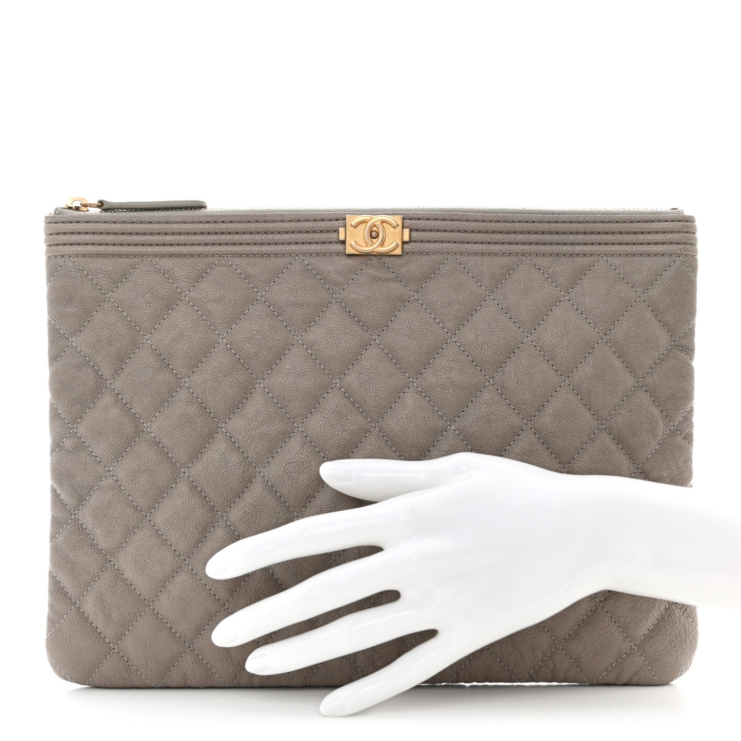 Caviar Quilted Medium Boy Cosmetic Case Grey
