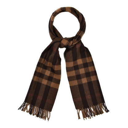 Burberry Cashmere Giant Check Fringe Scarf Dark Brown 1 of 3