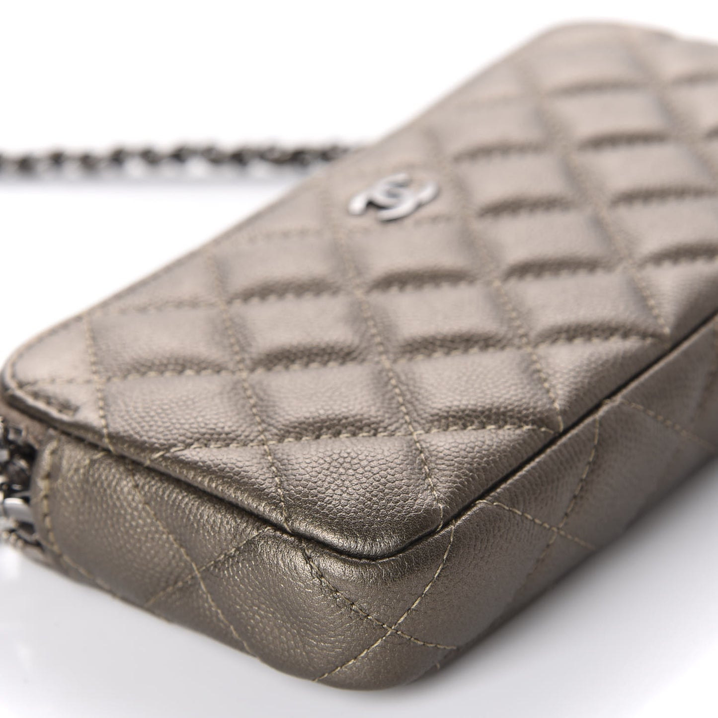Metallic Caviar Quilted Small Clutch With Chain Gold