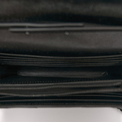 Saint Laurent Grain De Poudre Matelasse Chevron Monogram Monochrome Chain Wallet Black 5 of 11