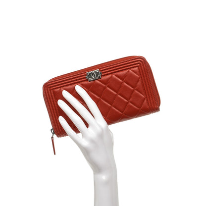 Chanel Lambskin Quilted Boy Zip Around Wallet Red 2 of 8